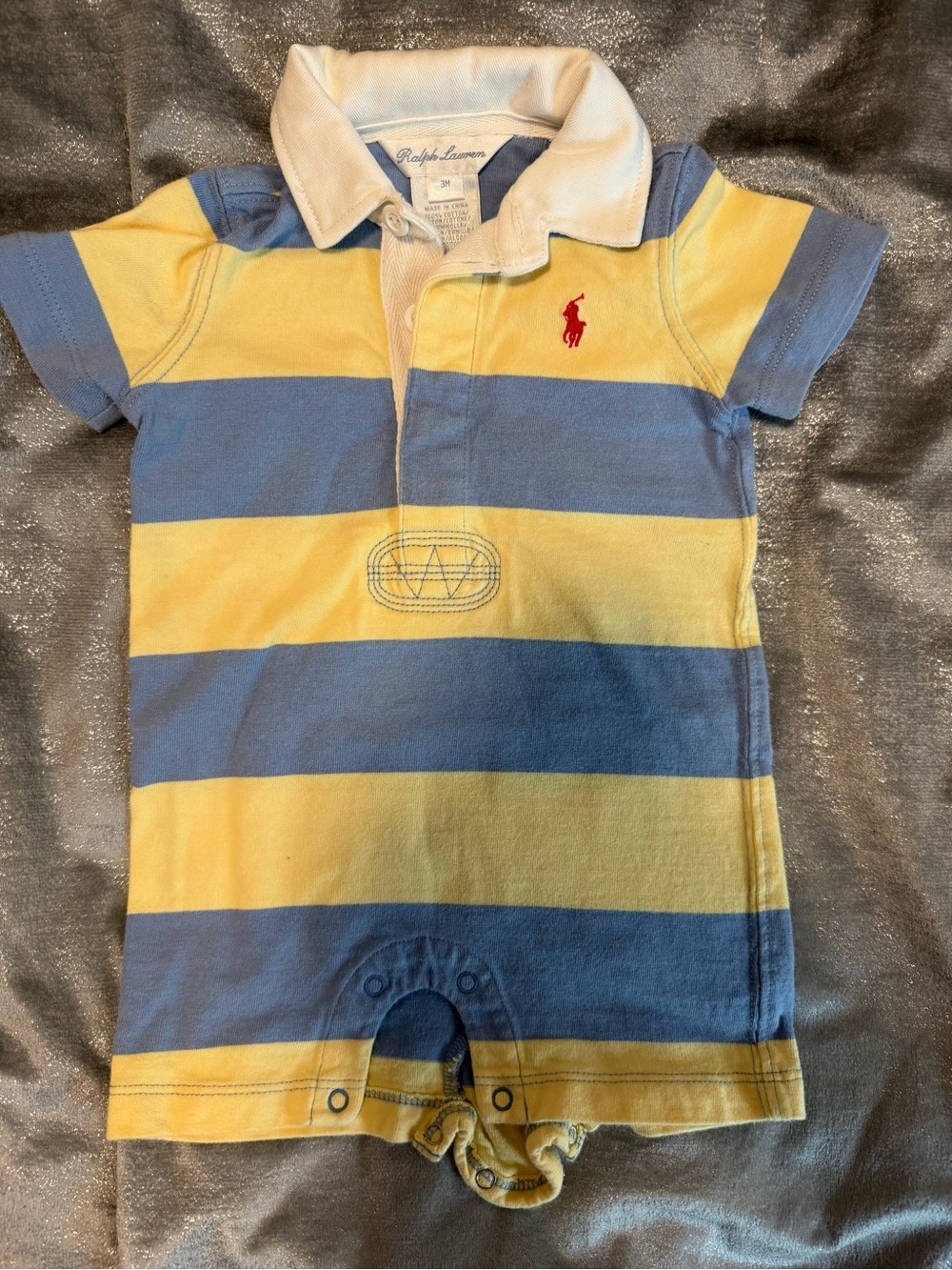 Ralph Lauren Yellow & Blue Striped Polo Baby Romper